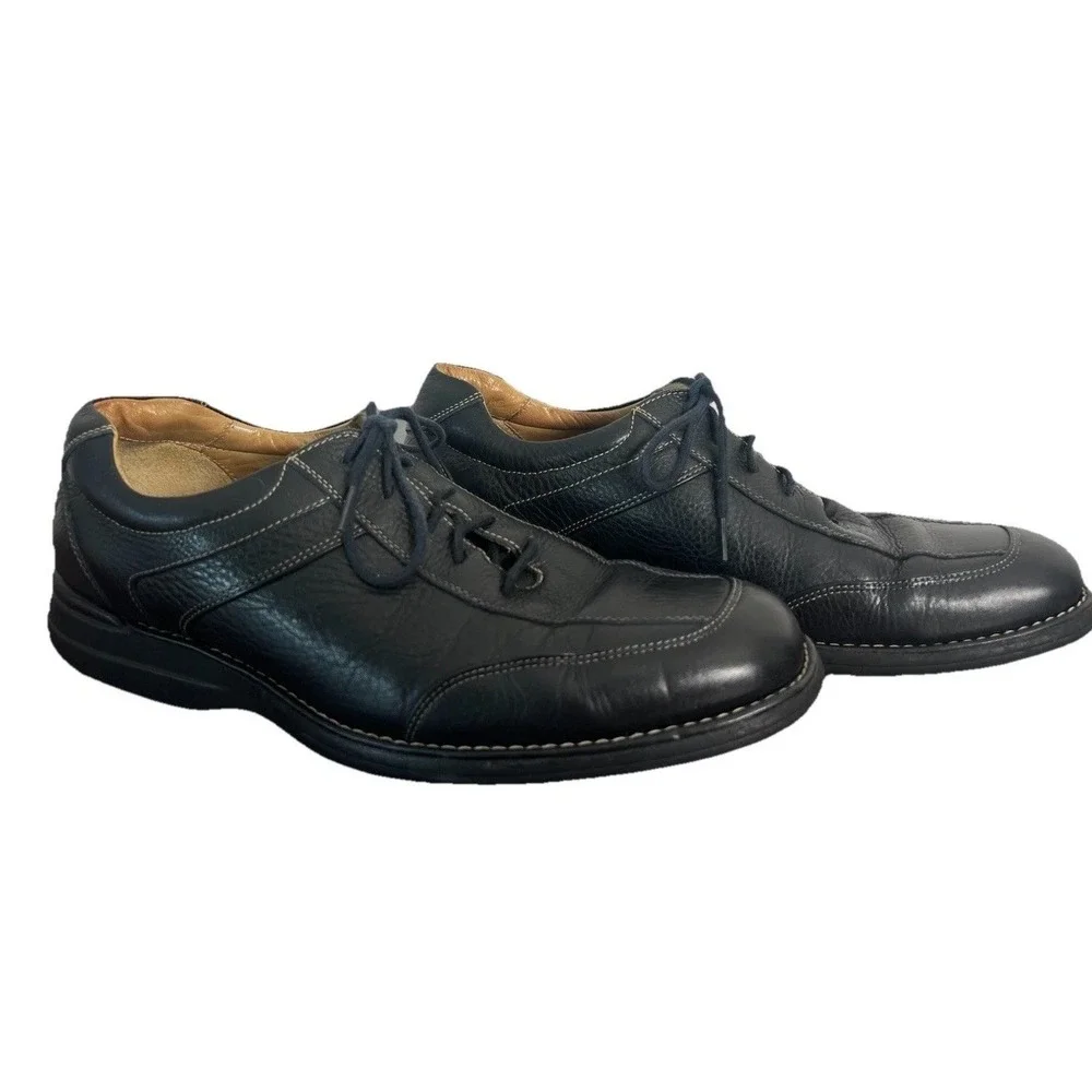 Johnston & Murphy Mens 10 M Black Leather Bicycle Toe Oxford Shoes